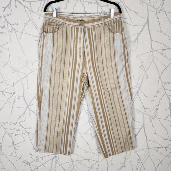 Semplice Beige Stripe Stretch Denim High Rise Capri Pants - Picture 1 of 5
